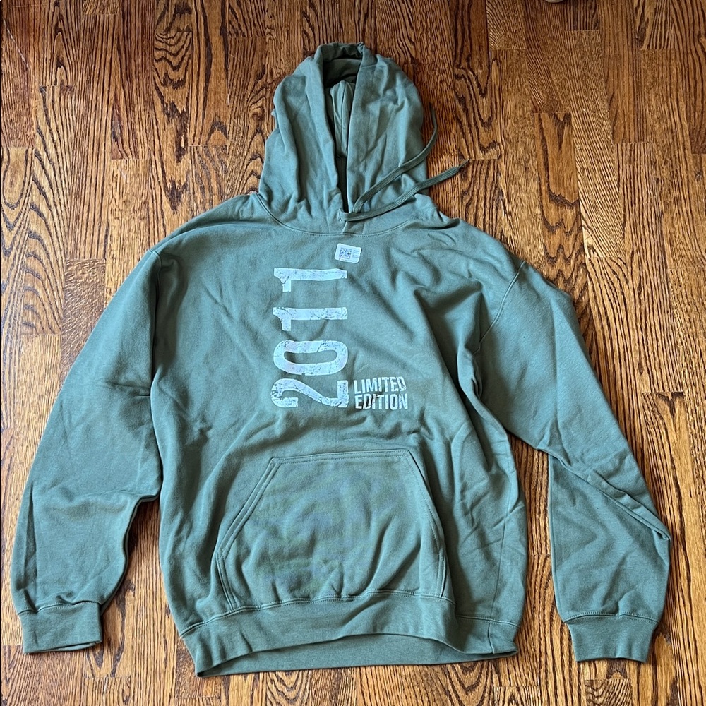 Gildan Olive Green Hoodie with '2011' Vertical Graphic